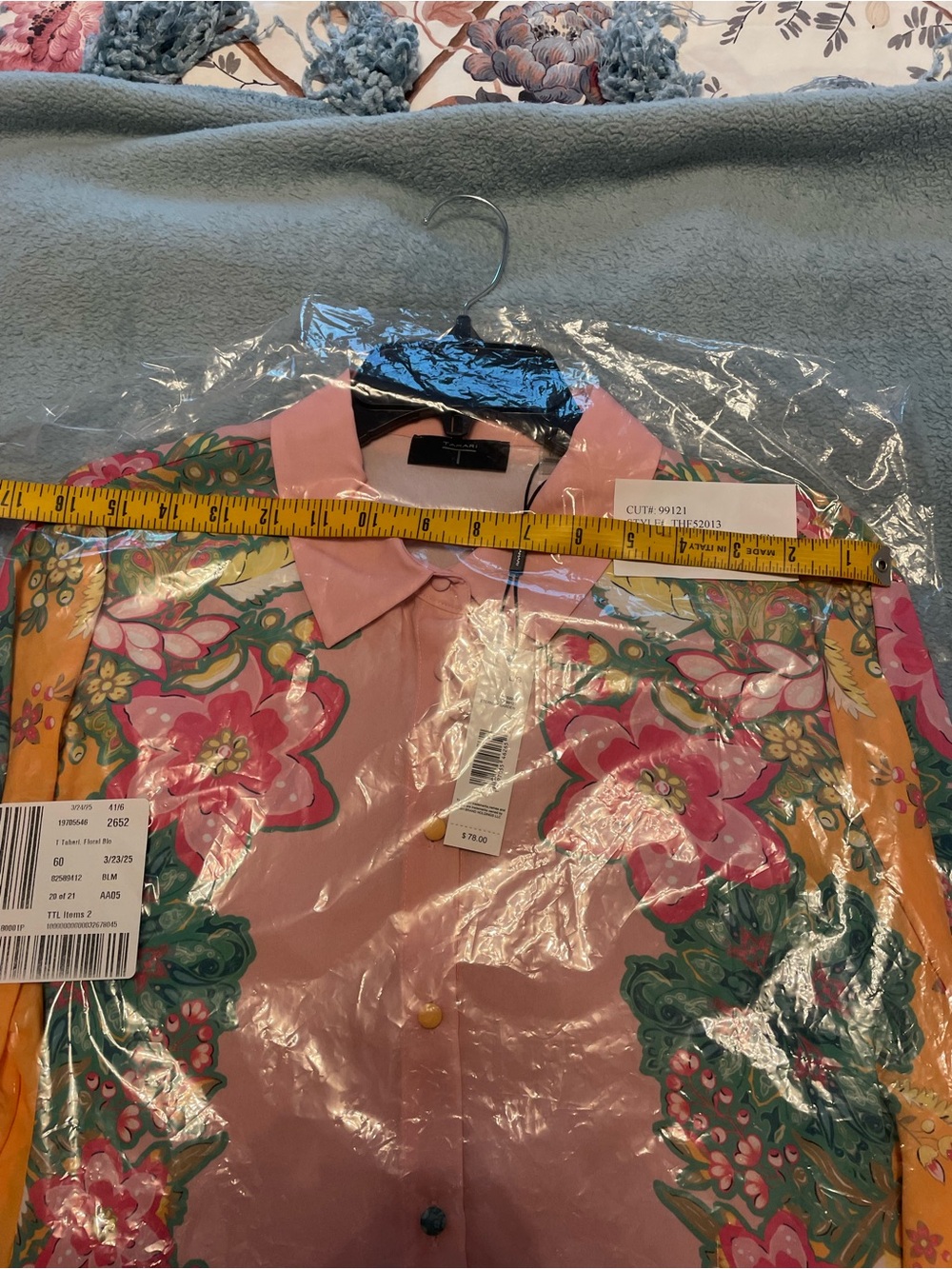 T Tahari Pink and Yellow Floral Button-Down Shirt - Picture 7 of 7